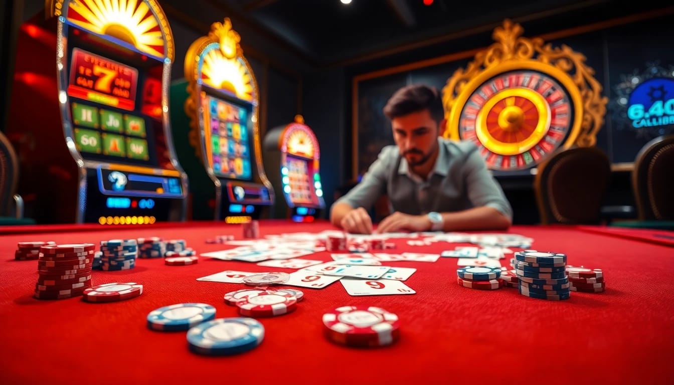 Players enjoying high-stakes excitement at 789club with cards, chips, and vibrant casino ambiance.