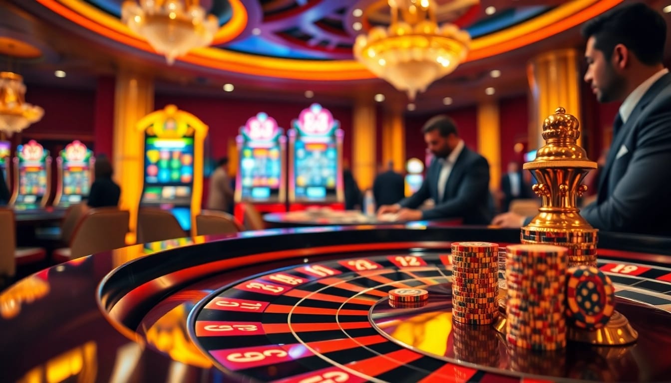 Engaged players enjoy a thrilling GG 88 casino experience at a roulette table in a vibrant setting.