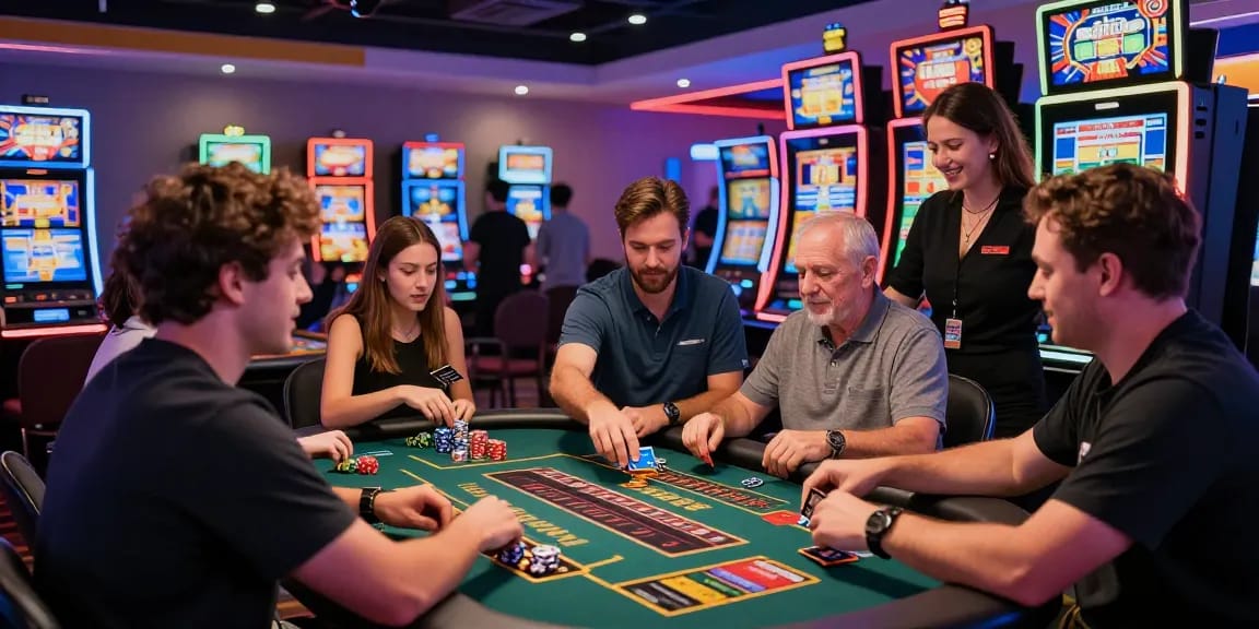 Exciting casino moment showcasing players using credit cards at vibrant gaming tables, reflecting casinos that accept credit cards.