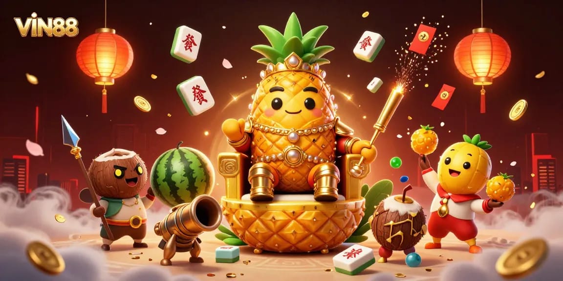 Experience thrilling gaming action with the vibrant VIN88 casino scene featuring imaginative characters.