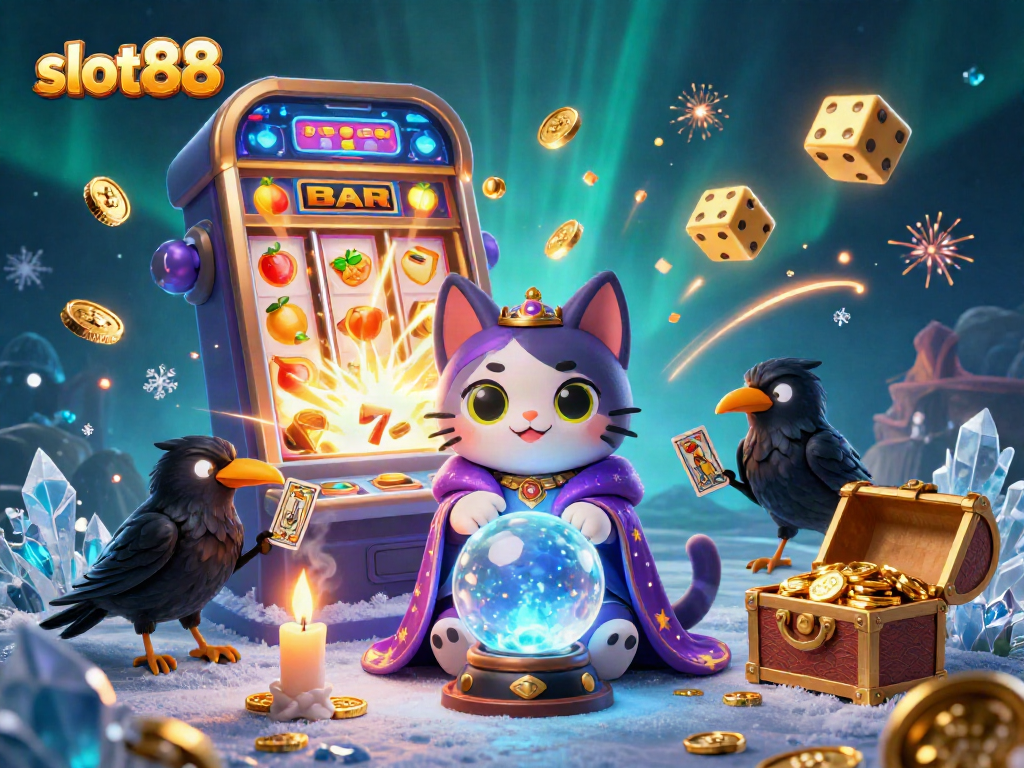 Join the celebration at slot88 with vibrant casino elements, kitty mystic, and a jackpot explosion!