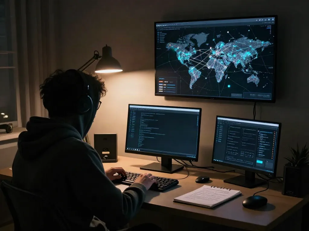 Exploring the hidden wiki on the dark web with a laptop and notes.