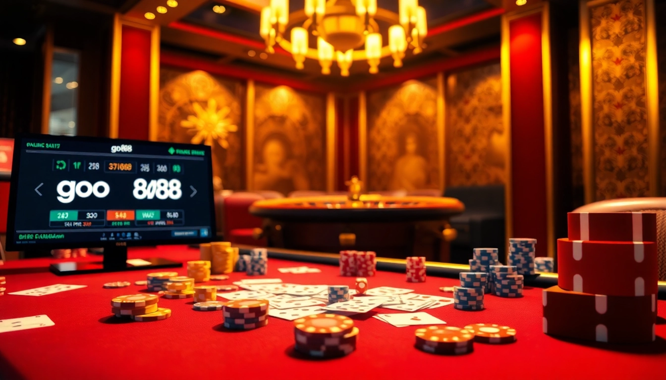Exciting scene of go88 online casino with vibrant gaming elements and luxurious atmosphere.