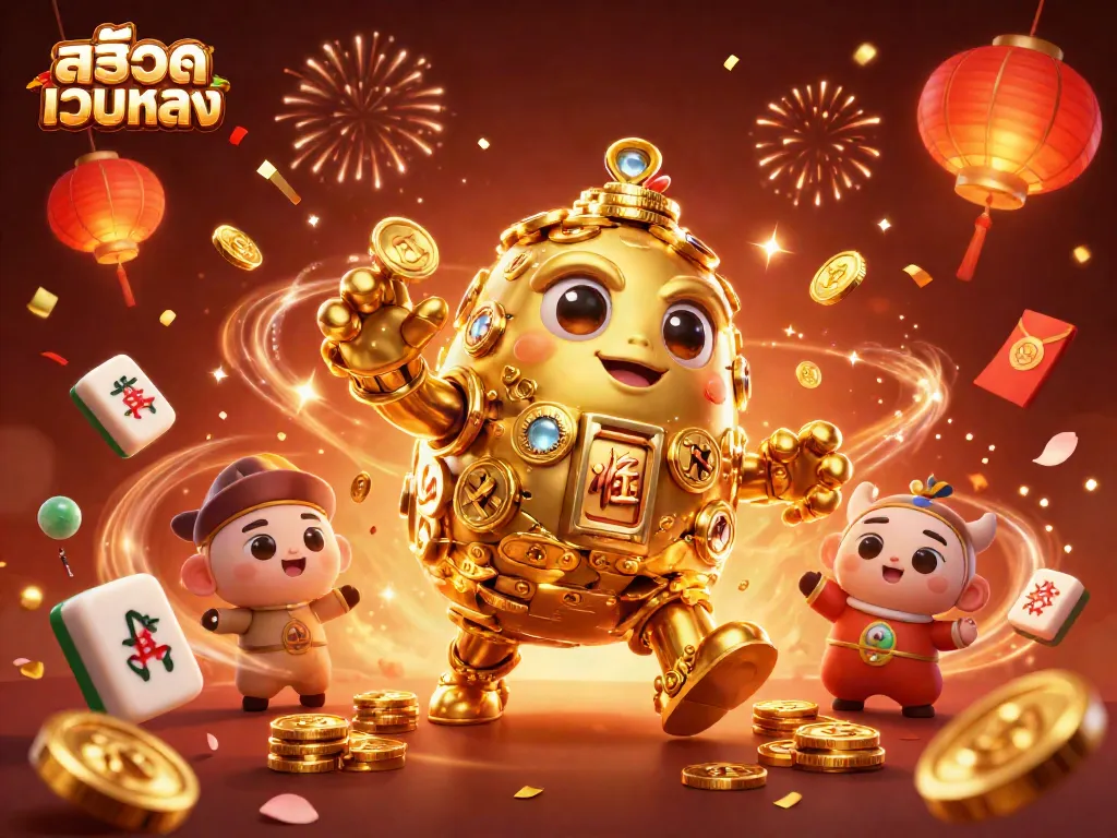 Engage with vibrant สล็อตเว็บตรง gaming, showcasing a dynamic golden golem and lively casino elements.