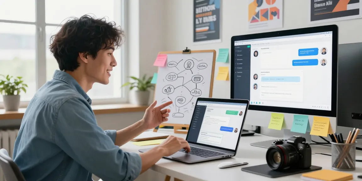 Engaging interaction with spicy chat ai chatbot in a vibrant office.