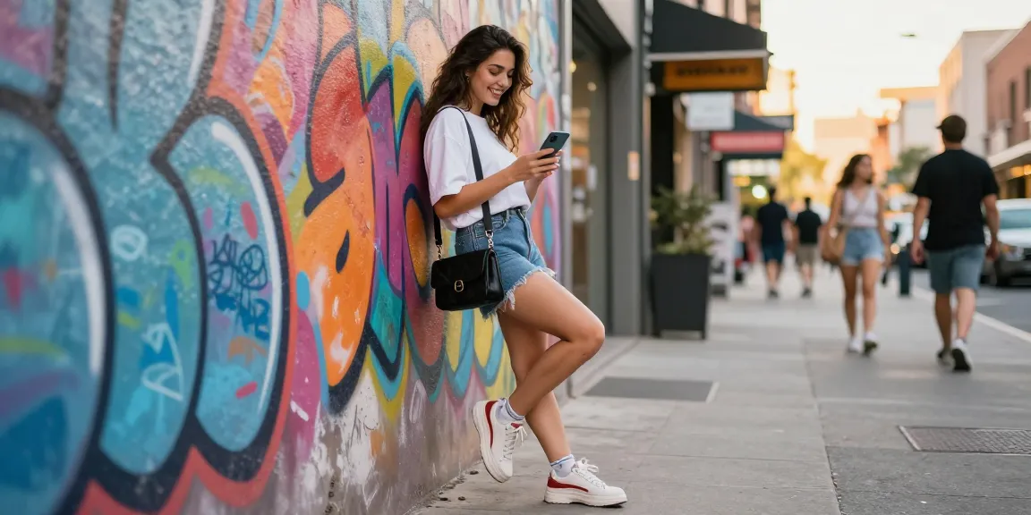 Gái gọi trong trang phục thời trang hiện đại tại đường phố, tạo dáng bên tường graffiti.
