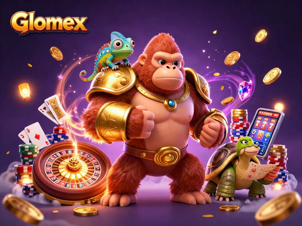 Glomex showcases an exciting scene with dynamic gaming elements and character interactions.