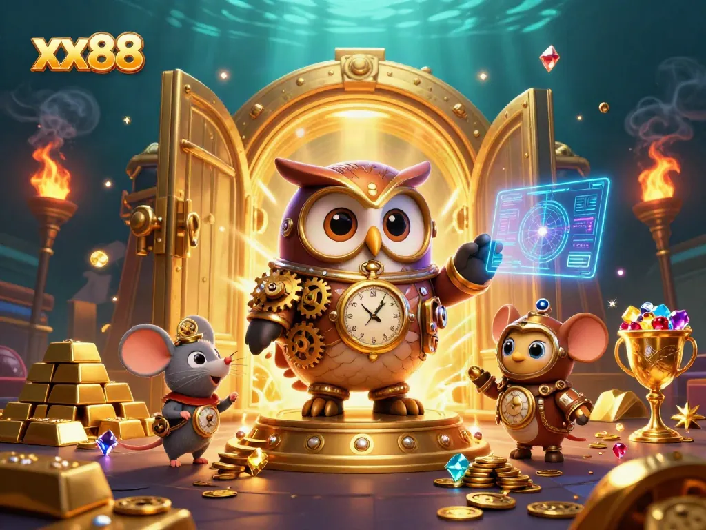 Play and win big at xx88 with vibrant casino elements and a time-traveler theme