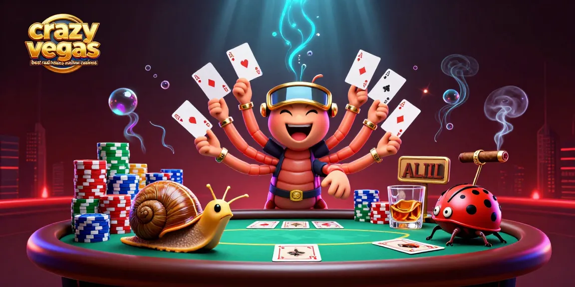 A thrilling scene of crazyvegas best real money online casinos with cartoon characters at the poker table.
