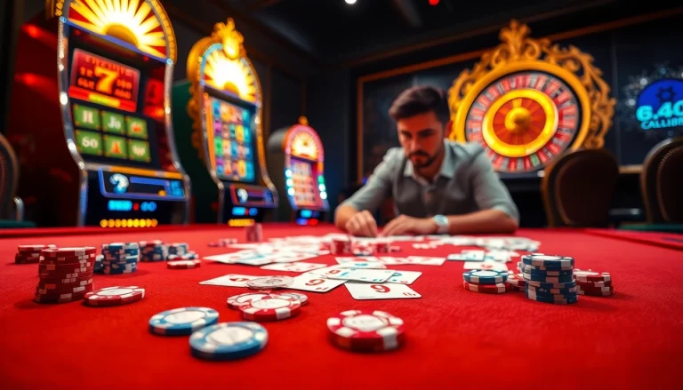 Players enjoying high-stakes excitement at 789club with cards, chips, and vibrant casino ambiance.