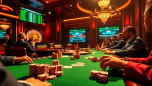 Experience thrilling poker gameplay at kk55.group with vibrant chips and dramatic casino lighting.