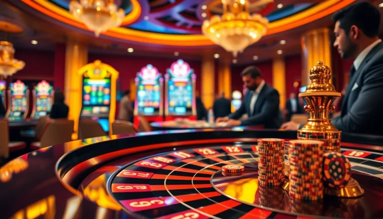 Engaged players enjoy a thrilling GG 88 casino experience at a roulette table in a vibrant setting.