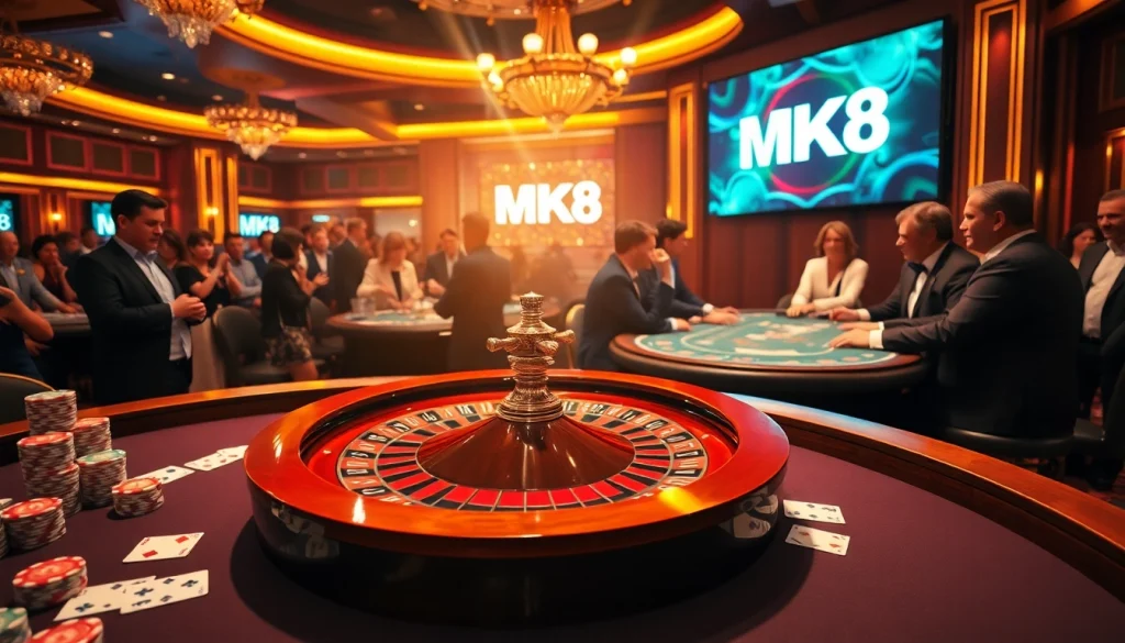Players enjoying the high-stakes atmosphere at MK8's luxurious casino tables.