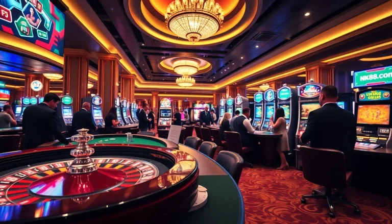 Engage in thrilling games at nk88.com casino with vibrant betting tables and players.
