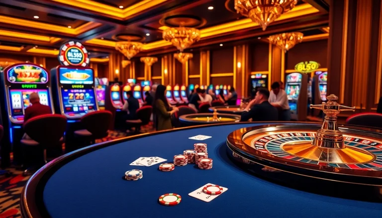 Engaging casino atmosphere featuring players at a poker table with the URL https://bl555.link/ showcasing online gaming excitement.
