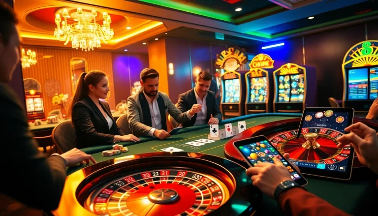 Experience thrilling gameplay at xx88 with vibrant casino elements and players enjoying poker and slots.