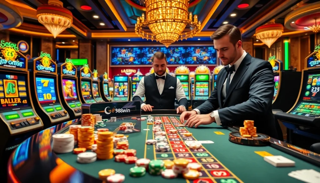 Experience the excitement of gambling at 98win with luxurious casino elements and vibrant games.