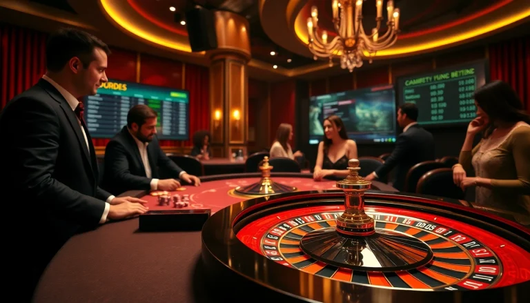 Experience thrilling kèo bóng đá wagering in a luxury casino setting with roulette and live betting.