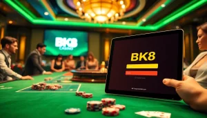 Engaging in BK8 login at a high-end casino table with poker chips and a roulette wheel.