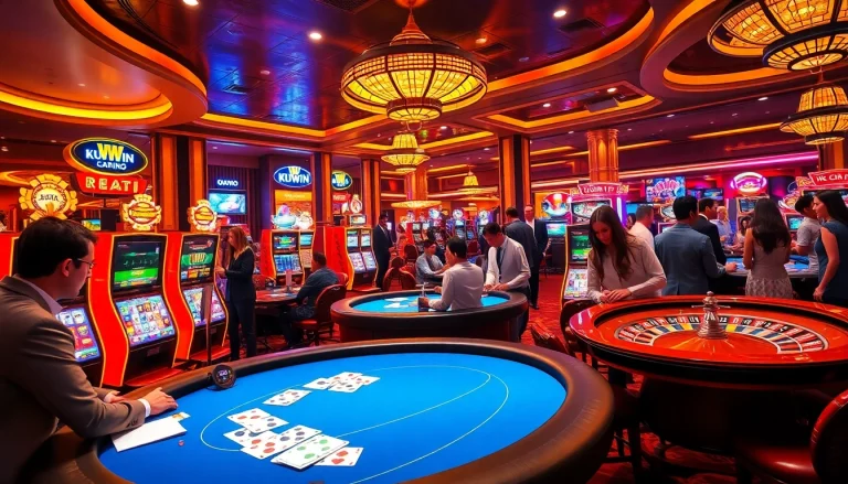 Guests playing at a vibrant casino showcasing excitement and luxury at https://kuwinblog.com/ with poker and slots.