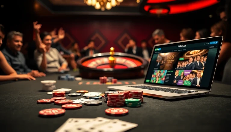Players enjoying a thrilling game at the 789club casino table with colorful chips and cards.
