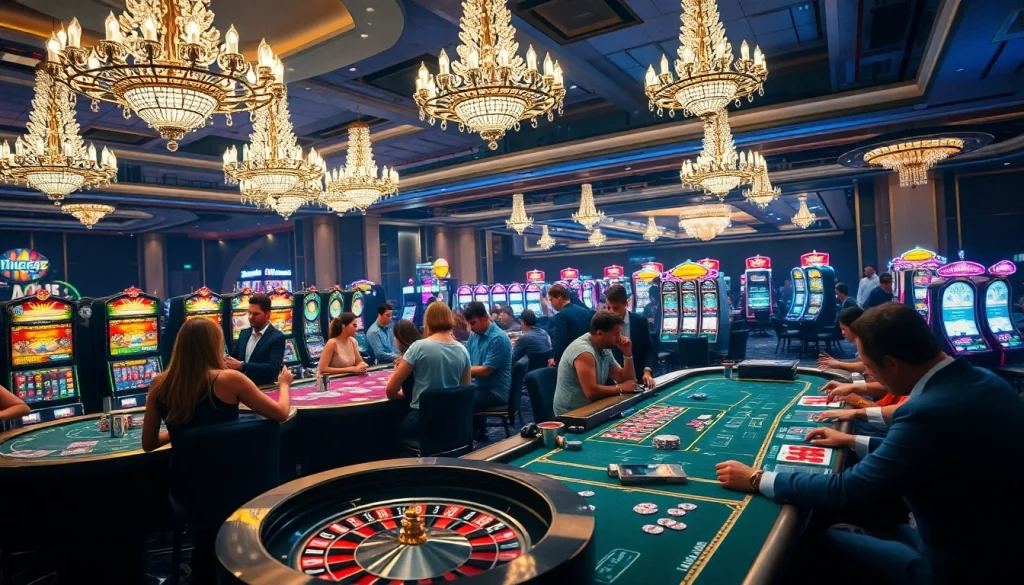Experience the excitement of king88 đăng nhập at a luxurious casino with vibrant games and players.