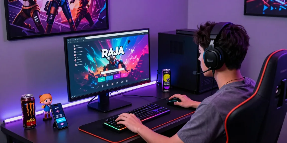 Raja Game login interface on monitor during an engaging online gaming session with a focused player.